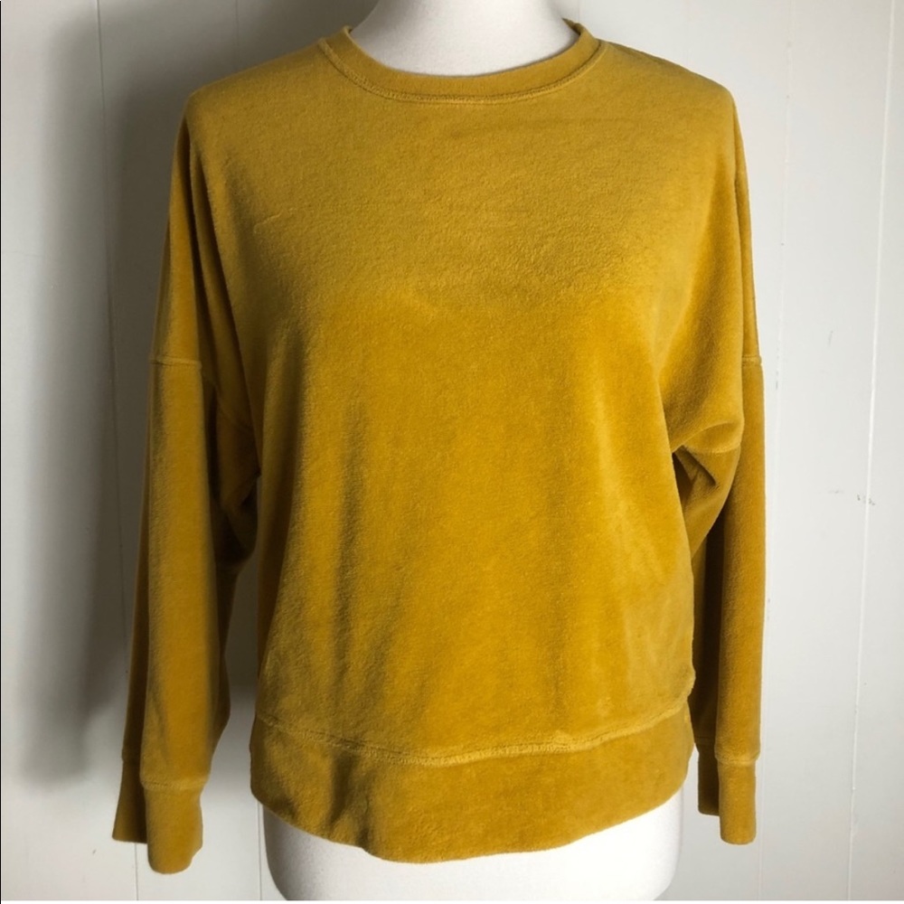 Aerie Terry Cloth Pullover Sweater Sweatshirt Top Crew Neck Marigold Yellow XS